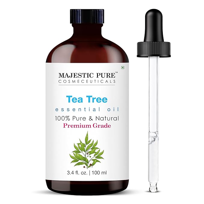 Majestic Pure Essential Oil with Glass Dropper - 100% Pure and Natural - Essential Oils for Diffuser, Aromatherapy, Soap and Candle Making, Tea Tree Essential Oil, Tea Tree Oil, 3.4 Fl Oz