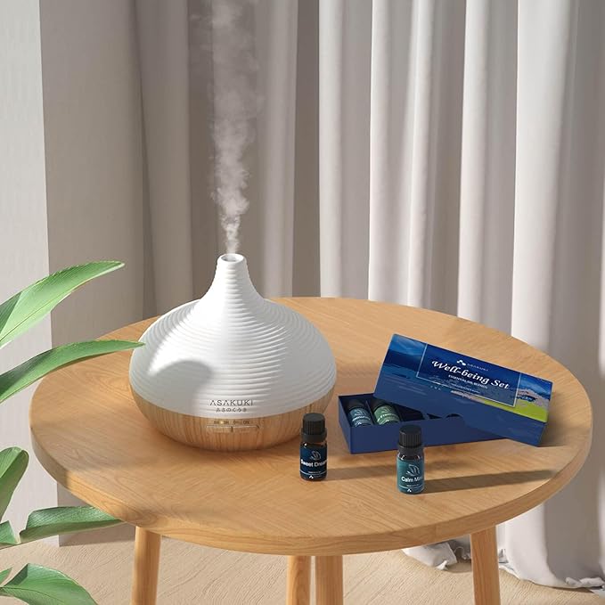 ASAKUKI Essential Oil Blends, Essential Oils for Diffusers for Home, Well-Being Kit- Calm Mind, Sweet Dreams, Happy, Relax, Air Freshening, Immunity for Aromatherapy, Humidifiers, Massage, 6x10ml