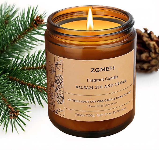 Scented Candle,7.05 oz Balsam & Cedar Home Scented - 100% Natural Soy Wax Candle,1 Cotton Wick,Over 40 Hours Burn Time,Scented Jar Candle Gifts