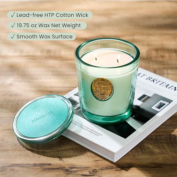 M&SENSE Large Two-Wick Aromatherapy Soy Candle | Eucalyptus Mint & Blue | 19.8 oz, 120H Burn Time | Luxury Scented Candle for Relaxation, Gifting, Home Décor | Ideal for Bedroom, Office