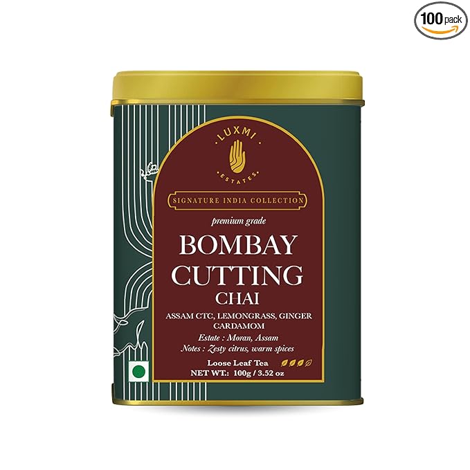 Luxmi Estates Bombay Cutting Chai | 100 gm | Signature India Collection | Assam CTC | Black Tea Collection | Strong Organic Tea | Lemongrass Tea, Ginger, Cardamom