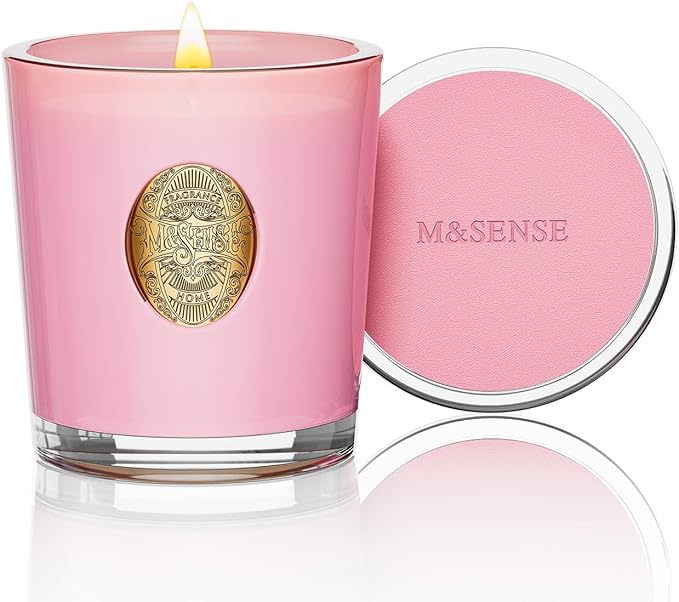 M&SENSE Natural Soy Candle | Peony Blush&Pink | 9.2 oz, 50H Burn Time | Luxury Scented Candle for Relaxation, Gifting, Home Décor | Ideal for Bedroom, Office, Party Ambiance