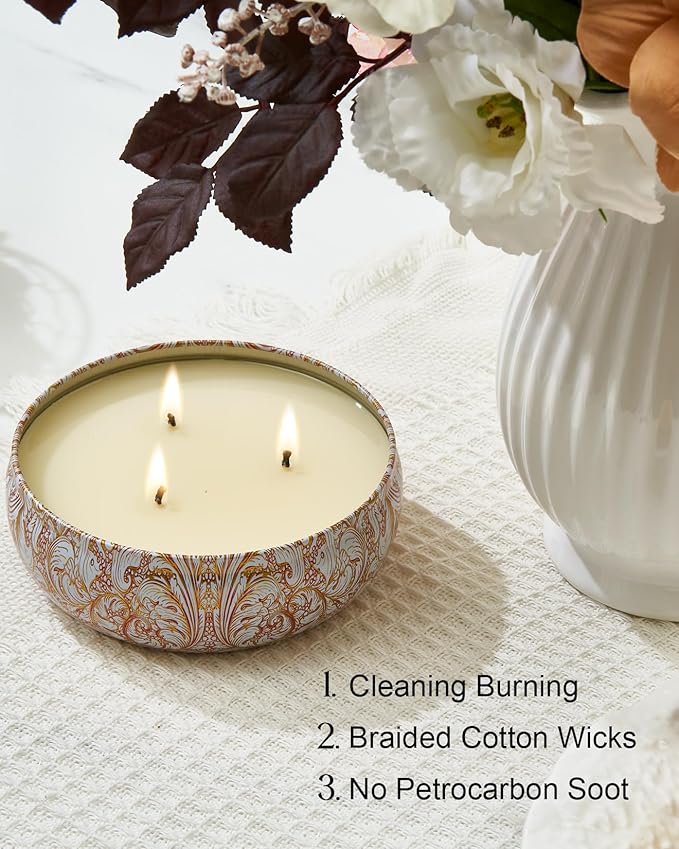 M&SENSE Cherry Blossom Scented Candles, Large 3 Wick Soy Tin Candle, Over 40 Hour Burning Time, 100% Natural Vegan Wax, Relaxing Aromatherapy Aesthetic Candle Gift for Women and Men