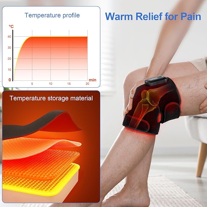 Wireless Red Light Therapy Knee Pad – 660nm Red & 850nm Infrared with Built-in Heating Wire, Heated Pain Relief for Arthritis, Joint & Muscle Pain, Adjustable Fit for Home & Seniors