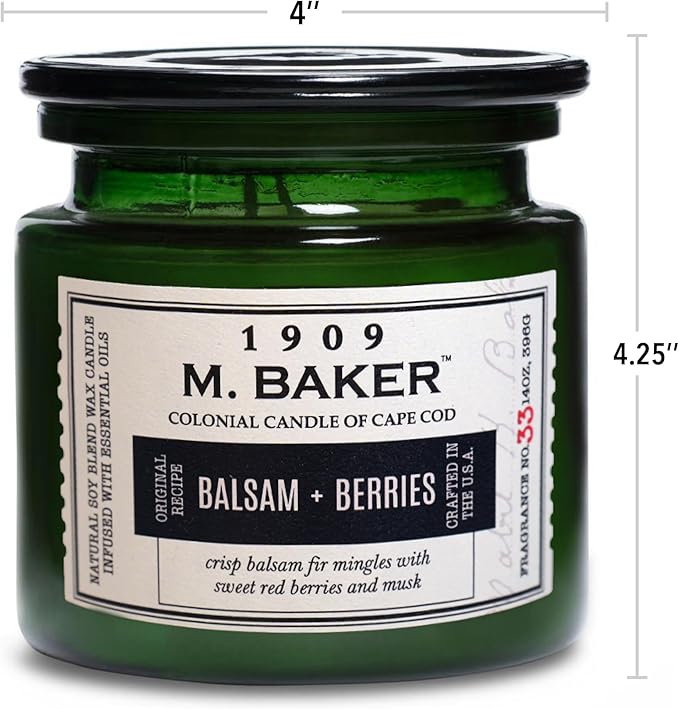 Colonial Candle Balsam & Berries Scented Candle, 2-Wick Natural Soy Blend Wax Candle Infused with Essential Oils, 14 oz Apothecary Glass Jar Candle - Made in The USA