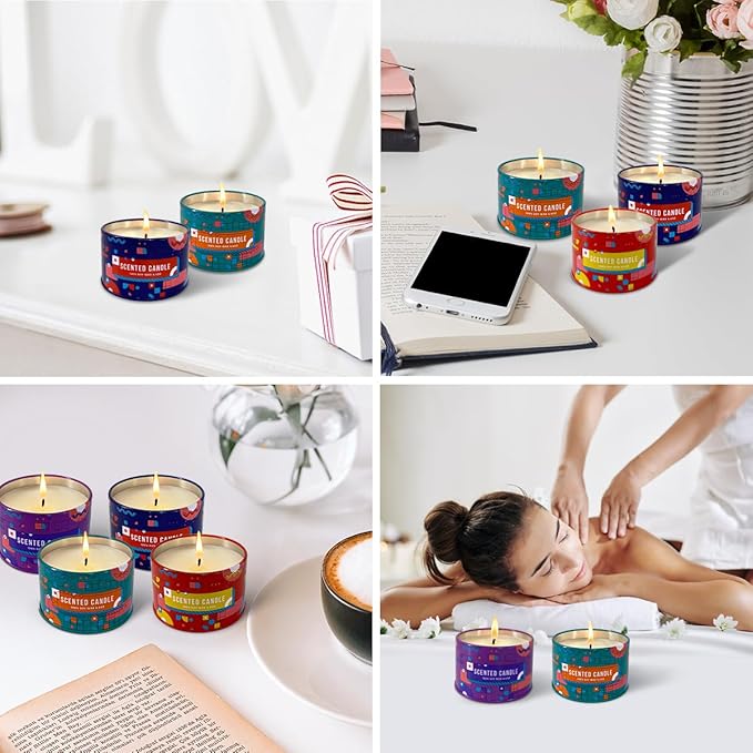 4 Pack Home Scented Candles - Strong Lavender, Apple, Red Cherries & Daisy Candle, 4.4 Oz, 100% Soy, Non-Toxic, Small Candle Set for Aromatherapy & Gifts