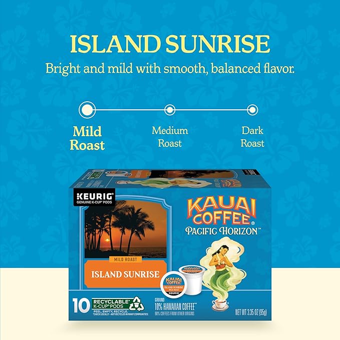 Kauai Coffee Island Sunrise Mild Roast - Compatible with Keurig K-Cup Brewers, 10 CT (Pack of 6)