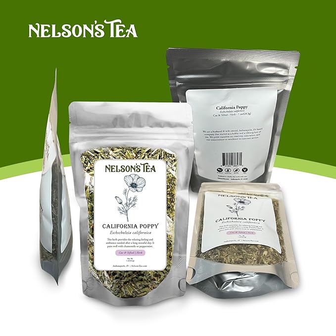 Nelson's Tea - California Poppy - Cut & Sifted - Loose Leaf - Herbal Tea - For Calm and Relaxation - 16oz