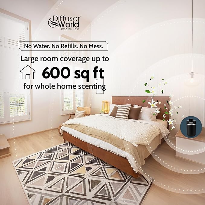 600 Sq Ft Waterless Diffuser for Essential Oils, Aroma Express Black Portable Aroma Atomizer for Room Fragrance, Home Scent Machine, Air Aromatherapy
