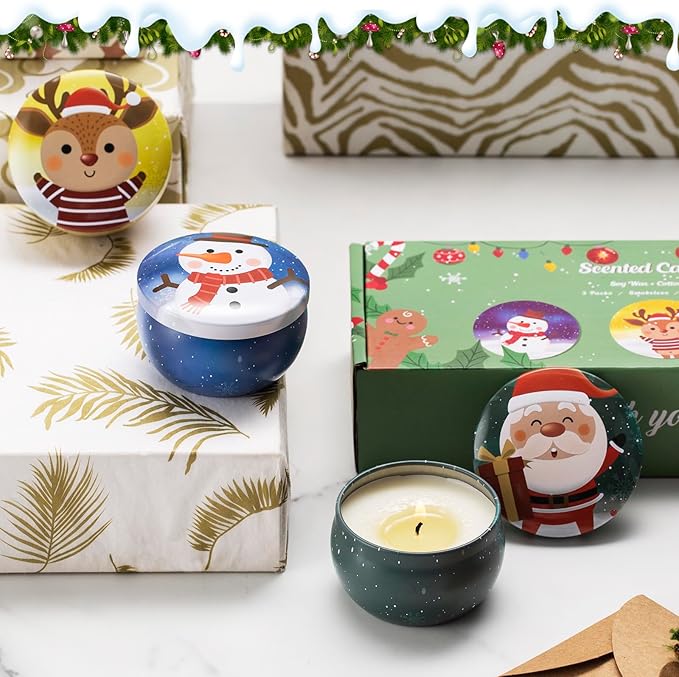 Hausware 3 Pack Scented Candles, 2.5 oz Aromatherapy Candles,Soy Candles Set with 72H Burning Time,Christmas Candles,Christmas Gift for Women (Apple Cinnamon+Cedar+Vanilla Cake)