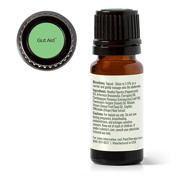 Plant Therapy Gut Aid Essential Oil Blend 10 mL (1/3 oz) 100% Pure, Undiluted, Natural Aromatherapy for Upset Stomach Relief