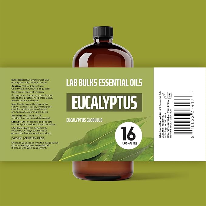 Lab Bulks Essential Oil Eucalyptus Essential Oil 16 oz (473 ml) for Diffusers, Home Care, Candles, Aromatherapy, Candle Making