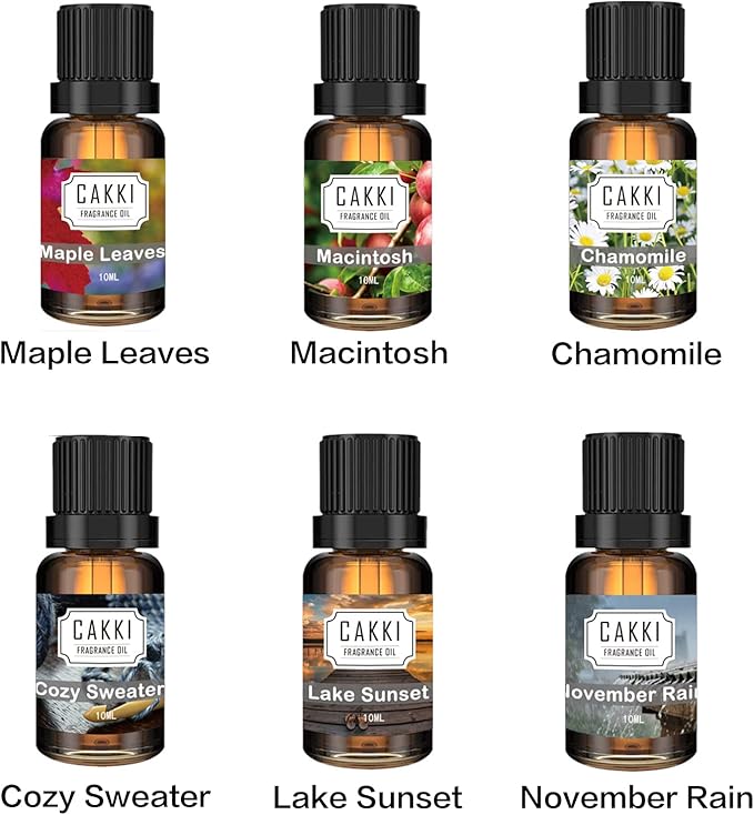 Autumn Essential Oils for Diffusers for Home, CAKKI Fragrance Oils Set, 6 Fall Scents, Natural Aromatherapy Oils, for Candles Making, for Soaps Making, for Humidifiers, 6x10 ml