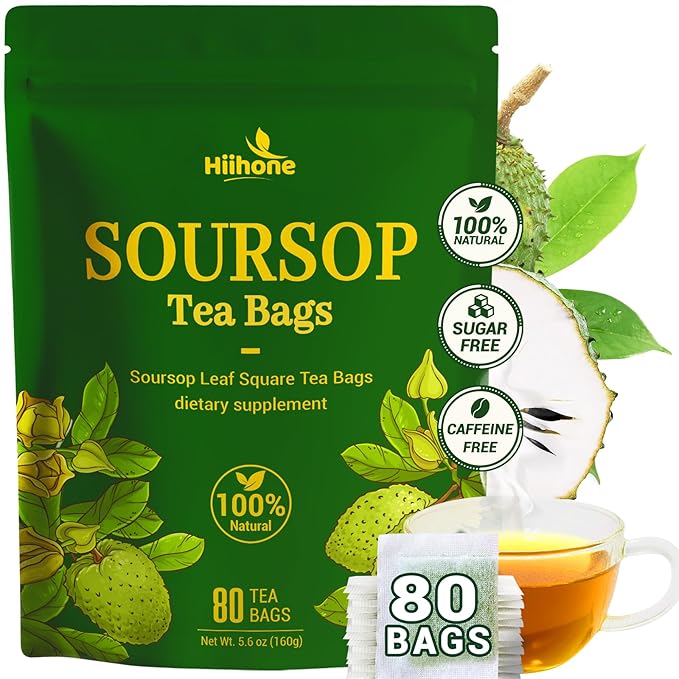 Soursop Leaf Herbal Tea (Graviola) - Caffeine & Sugar Free, 80 Teabags
