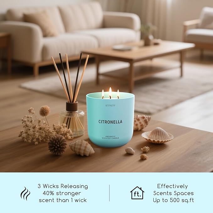 Citronella Candles Indoor Outdoor, 14.2oz Large Scented Candle for Home, Long Lasting Aromatherapy Candles | Non-Toxic Essential Oil & Soy Wax | Natural Herbal & Woody Aroma