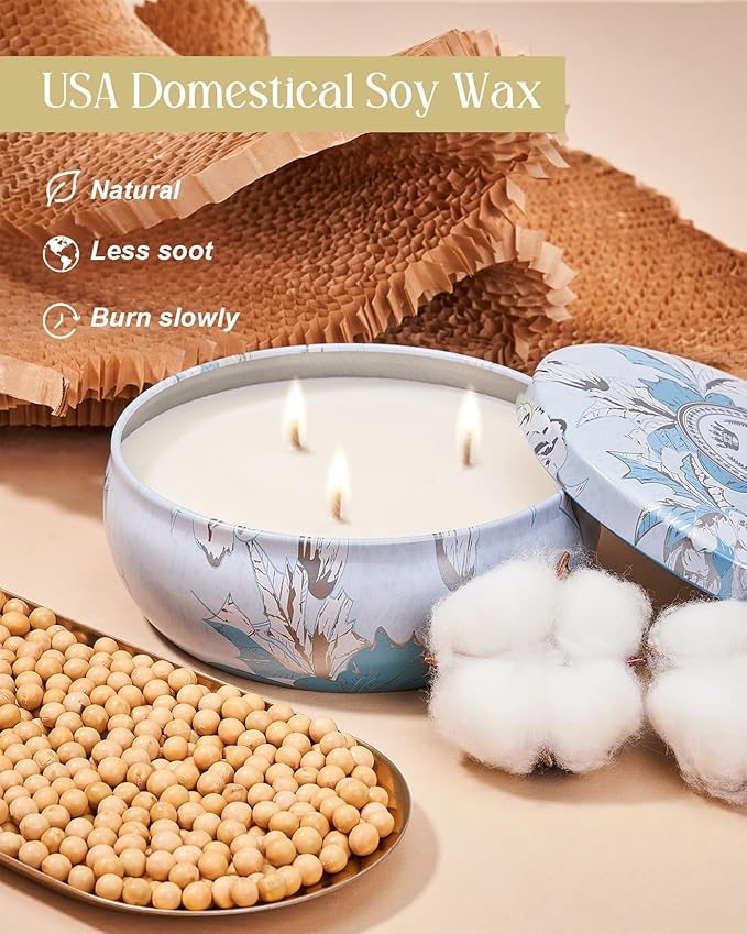 M&SENSE Ocean Waters Scented Candles Large 3 Wick Soy Tin Candle, Over 40 Hour Burning Time, 100% Natural Vegan Wax Relaxing Aromatherapy Aesthetic Candle Gift for Women Men
