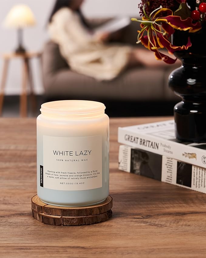 M&SENSE Spring Scented Candle, Jasmine Clean Cotton Soy Wax Large 19.4oz 110 Hour Long Lasting Burning Non Toxic Organic Natural 2 Wick Relaxing Jar Candle for Women