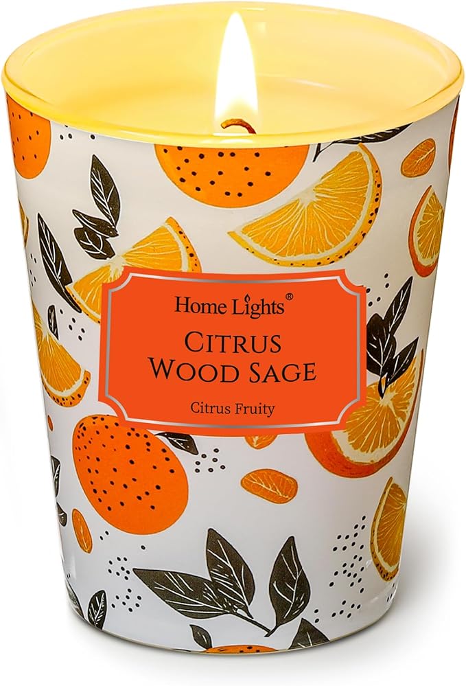 HomeLights Citrus Wood Sage Scented Candles | 6.7oz Soy Candles Eclectic Mixed Styles Large Candle Jars | Ideal Candle Gifts for Events, Home Decor Stress, Relief & Relaxation