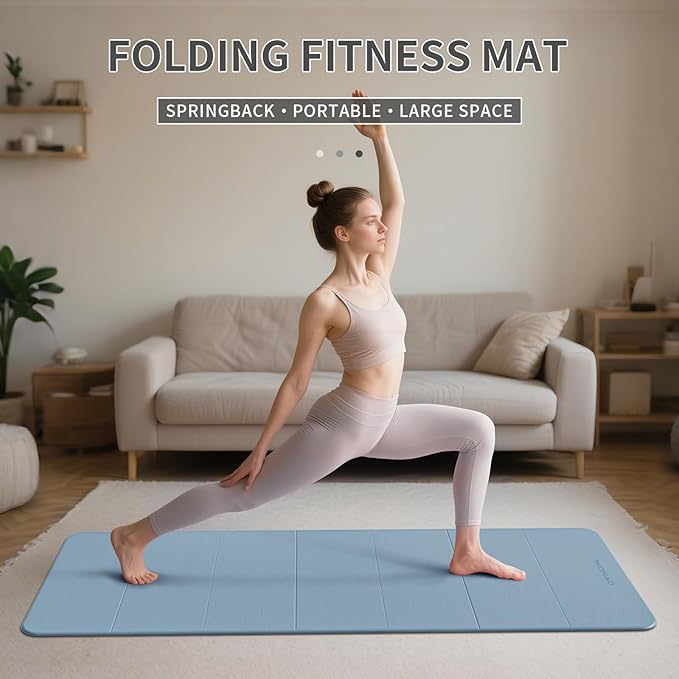 WOHAO 7-Fold Yoga Mat 70"x24" - 1/2 Inch Thick Folding Exercise Mat, Compact Non-Slip TPE Mat for Travel, Storage, Yoga & Home Gym, Lightweight & Portable
