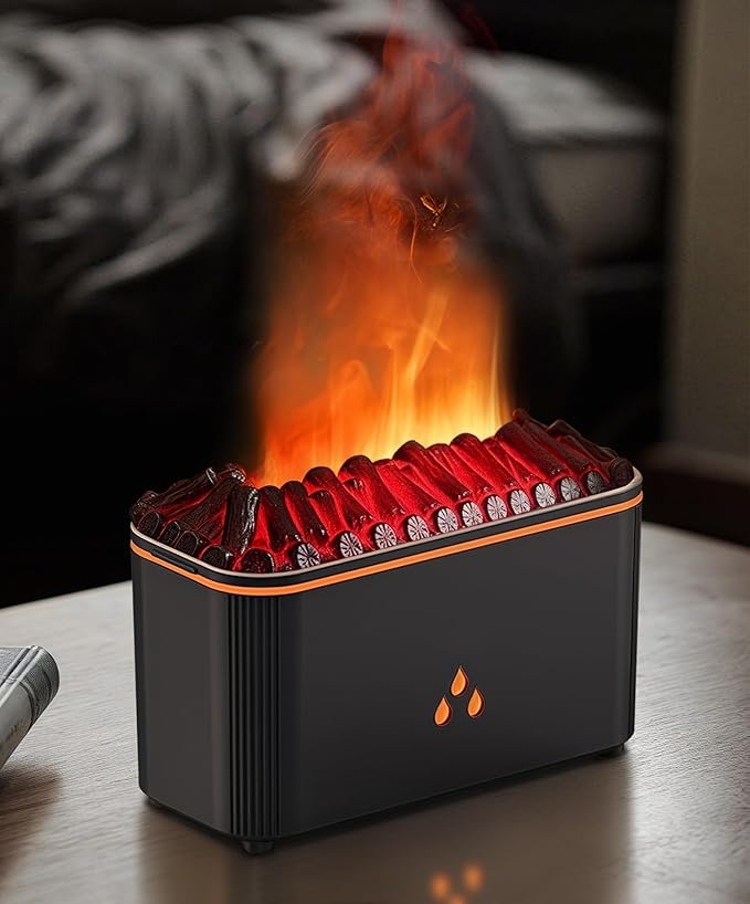 Essential Oil Diffuser, Flame Air Aromatherapy Diffuser, 7 Color Changing Light, Aromatherapy Humidifier with Auto Shut-Off for Home, Bedroom, Yoga, Spa(Black)