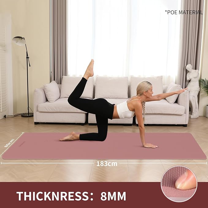 WOHAO Extra Wide & Thick 8mm Yoga Mat, 72"x31.5" Large Non Slip Exercise Mat, Premium POE Material for Superior Cushioning & Stability, with Strap for Home Gym, Pilates