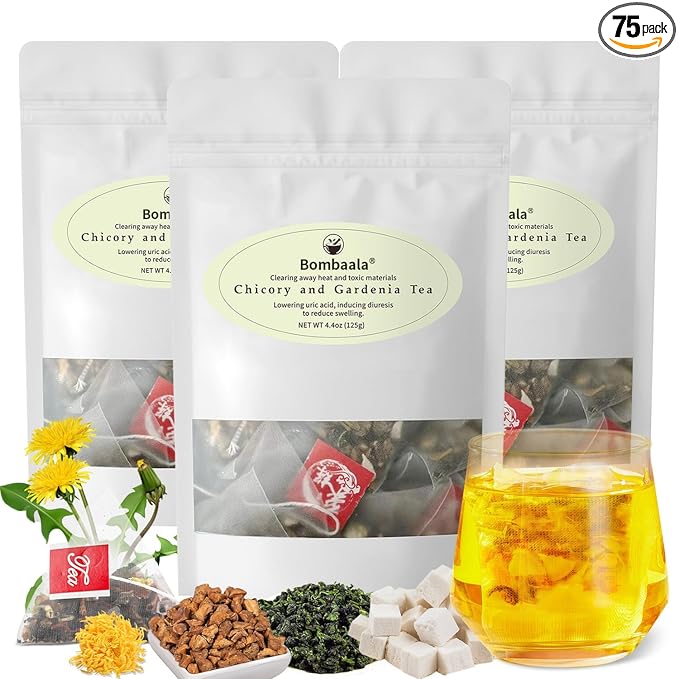 3 Bags Chicory And Gardenia Tea Bags Kidney and Liver Tea chicory root Chinese tea With Tuckaho Gardenia Chicory Cassia Seed Mulberry Leaf Dandelion Burdock root Barley (3 Pack/75 Bags)