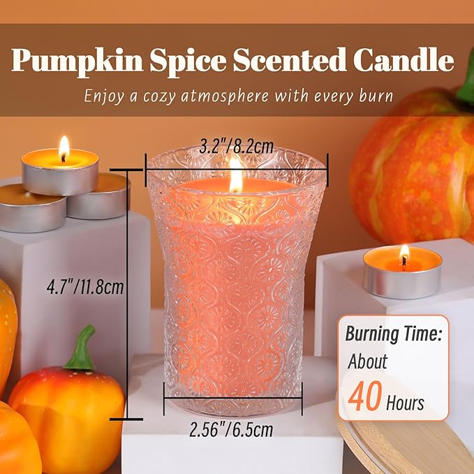 Pumpkin Spice Scented Candle, Galentines Valentines Mother's Day Soy Jar Candles Gift for Men Women,8 OZ Aromatherapy Orange Candles for Home Decor