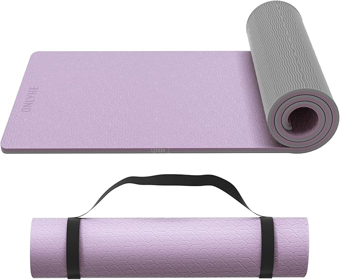 onlyhe Extra Thick 12mm TPE Exercise Yoga Mat with Strap, 1/2 Inch Non-slip Workout Mat for gymnastics, Pilates, Home, Workout, Gym Floor Fitness