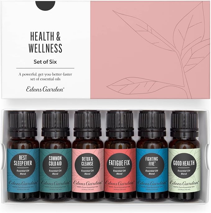 Edens Garden Health & Wellness Essential Oils 6 Set – 100% Pure Therapeutic Grade Aromatherapy Blends - for Natural Sleep, Energy & Immune Support – Undiluted Oil for Diffusers & Home, 10 ml/ 6 Pack