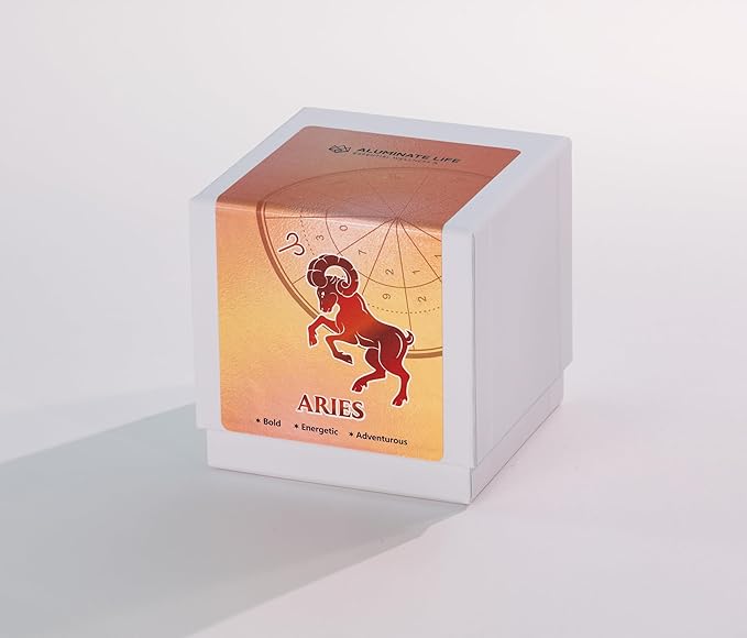 Luxury Glass Jar Candle, Aries Zodiac Sign, 8.8 oz - Crystal Infused - Scents of Citrus, Basil, Mint, & Agave - Made in USA, Hand Poured, Coconut-Soy Wax, Essential Oils, Dr. Developed