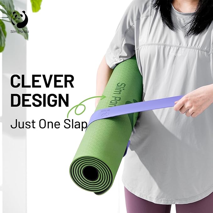 Slim Panda Yoga Mat Strap Slap Band, One Snap Keeps Mats Tightly Rolled, Heavy-Duty Clasp Fits Most Size Mats(24" L X 2" W)