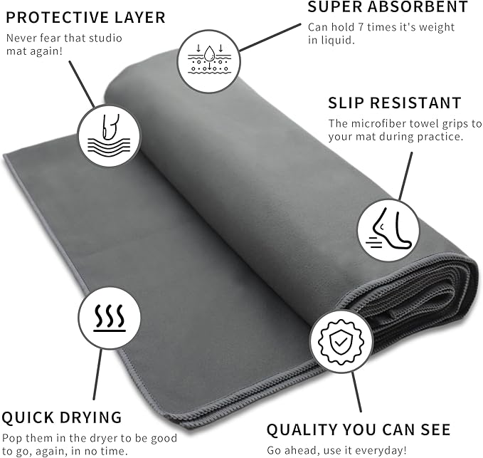 MIAOMIAO Non-Slip Hot Yoga Towel Set, Super Absorbent Microfiber in, 24.5" x 72" - Anti-Slip, Injury Free Design for Pilates, Yoga Mats, Exercise, and Fitness Gear