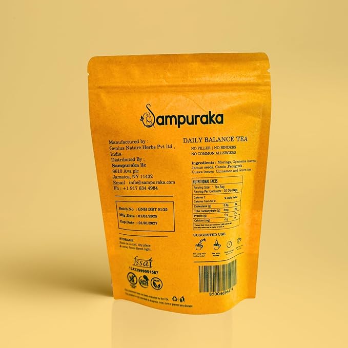 Daily Balance Tea - Natural Herbal Tea with Moringa, Gymnema, Jamun seeds, Cassia, Fenugreek, Guava leaves, Cinnamon - 30 Pyramid Tea Bags (3)