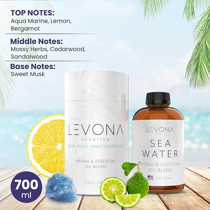 Levona Scent Sea Water Essential Oils for Diffuser for Home - Hotel and Home Luxury Scents - Fragrance Oil - Diffuser Oils Scents - Oil Diffuser Essential Oils for Humidifiers - 700Ml Aroma Oil Blend