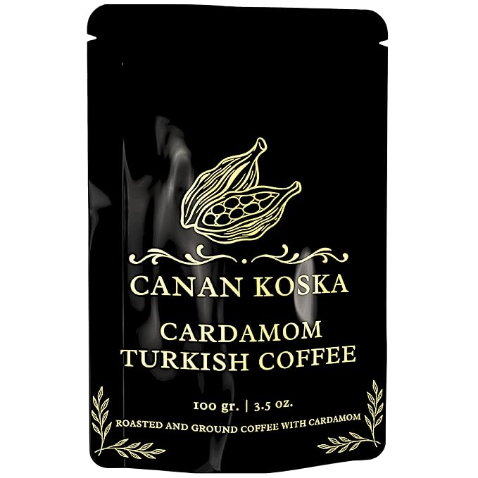 Canan Koska Cardamom Turkish Coffee - Premium Ground Coffee With Natural Cardamom Grounds, Medium Roast, Traditional Ottoman Recipe - 3.5oz (100g) - Pack Of 1
