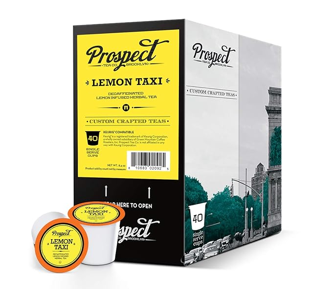 Prospect Tea Co. Decaffeinated Lemon Taxi Herbal Tea Pods Compatible with K Cup Brewers Including 2.0, 40 Count