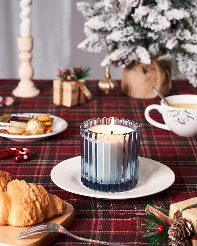 M&SENSE Blue Soy Candles for Home Scented, Cider Amber Christmas Candles Non Toxic, 9.2oz Natural Organic Clean Burning Up to 60 Hours, Christmas Home Decor Gifts for Men