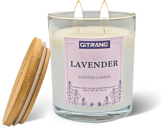 Lavender Scented Candle, 10.6 oz Soy Wax Candles for Home Aromatherapy, Relaxation Gifts for Women, Long Lasting Time (80-90 Hrs) for Bedroom Yoga Garden Patio Birthday Party,Set of 1