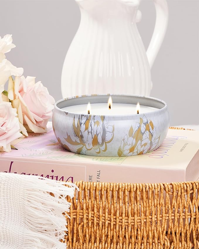 M&SENSE Sunkissed Citrus Scented Candles Large 3 Wick Soy Tin Candle, Over 40 Hour Burning Time, 100% Natural Vegan Wax Relaxing Aromatherapy Aesthetic Candle Gift for Women Men
