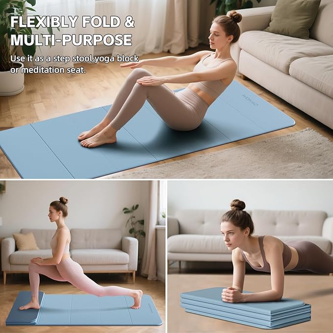 WOHAO 7-Fold Yoga Mat 70"x24" - 1/2 Inch Thick Folding Exercise Mat, Compact Non-Slip TPE Mat for Travel, Storage, Yoga & Home Gym, Lightweight & Portable