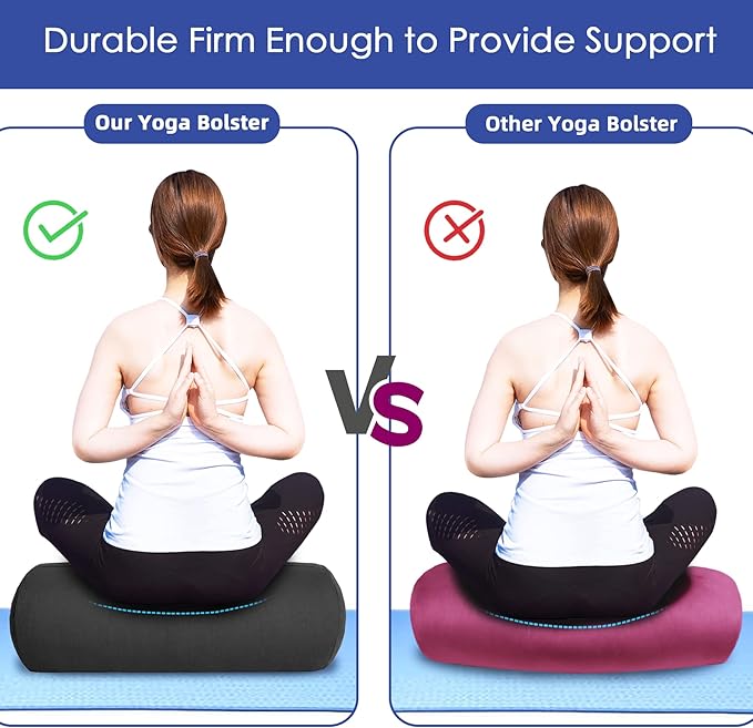 FelizMax Organic Buckwheat Bolster(24X9 in) Yoga Bolster Supportive Yoga Cushion for Restorative Yoga Accessories Meditation Pillow Reading Pillow Floor Pillow Large Round Cylinder