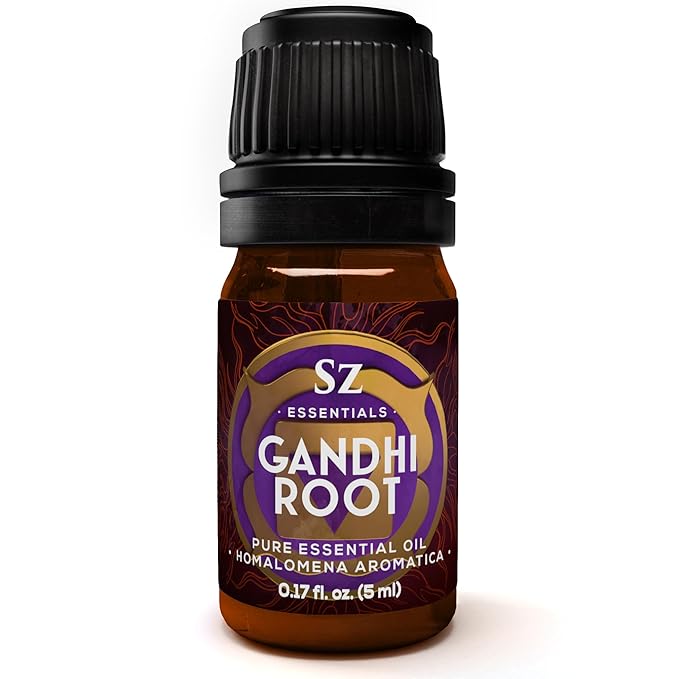 Gandhi Root Essential Oil, 100% Pure Sugandh Mantri Oil, Steam Distilled from Homalomena Aromatica - Sweet & Woody Scent w/Earthy Overtones - Therapeutic Grade & Vegan - 0.17oz (5ml)