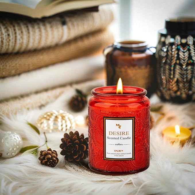 Sweet Rose Aromatherapy Candle - 50-Hour Burn Time | 7.5oz Soy Wax Candles | Long-Lasting | Stress Relief | Fresh Home Fragrance | Gift for Women (Red Glass Bottle)