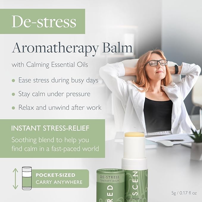 Scentered De-Stress Aromatherapy Essential Oils Balm Christmas Stocking Gift - for Calming Relaxation & Relief - Chamomile, Cedarwood, Rosemary - Self-Care Stocking Stuffers for Women