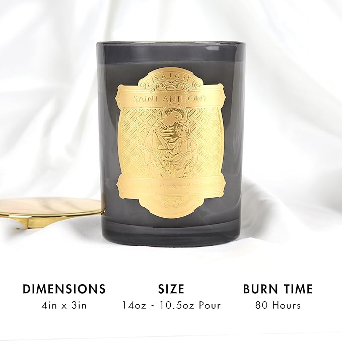 SAINT Anthony of Padua Scented Candle with Prayer and Prayer Coin, Saint of Finding Love and Lost Articles, Soy Coconut Aromatherapy Candle with 80 Hour Burn Time, Special Edition