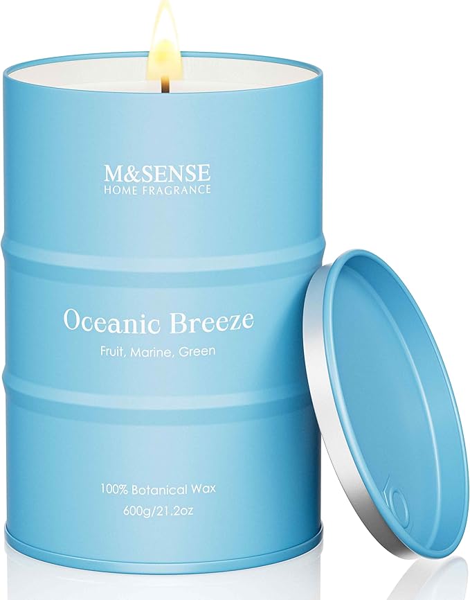 M&SENSE Oceanic Breeze Scented Candles Large Summer Candle, Beach Soy Candles 21.2oz 120 Hour Slow Burning,Aromatherapy Candle for Stress Relief Meditation Relaxing