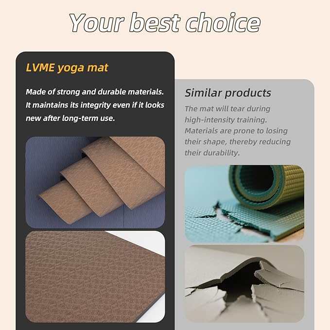 Yoga Mat Non Slip, Anti-Tear 1/4 Thick TPE Yoga Mats for Women and Men, 72"x24" Exercise & Fitness Mat with Carrying Strap, Workout Mats for Yoga, Pilates and Floor Exercise