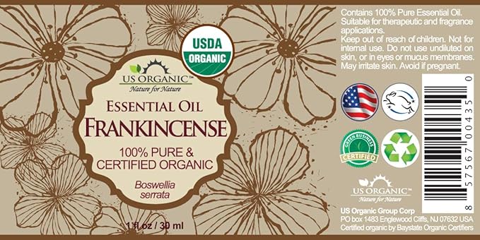 US Organic 100% Pure Frankincense Essential Oil, USDA Certified Organic, Steam Distilled, Boswellia serrata, Origin_India, Use Topically or in Diffuser (30 ml, Value 2Pack)