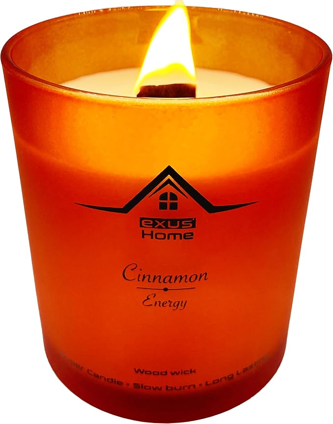 Exus Hand Crafted, Soy Wax, Wood Wick, Aromatic Candle. Non-Toxic (Apple Cinnamon/Energy)