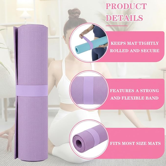 APLZGMG Yoga Mat Strap, One Snap Yoga Mat Slap Band for Keep Mats Tightly Rolled, Elastic One Snap Straps Band